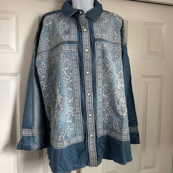 We The Free by Free People Lace Embroidered Denim Shirt - Picture 5 of 14